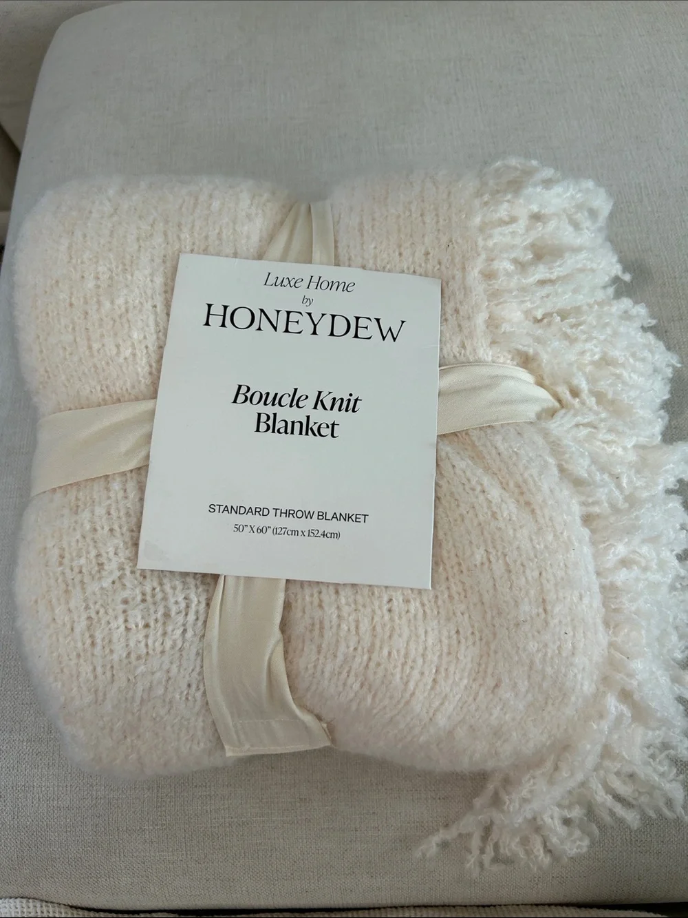 Honeydew Luxe Home Bouclé Knit Throw Blanket, Cream, 50”x60”, NWT